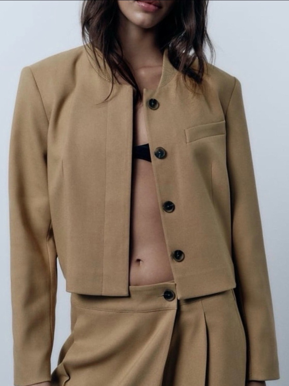 Zara Cropped Boxy Blazer in Camel